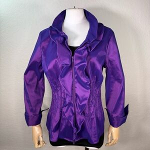 Samuel Dong Wire Ruffle Zipper Ruched Waist Blouse Jacket Size Large LIKE NEW